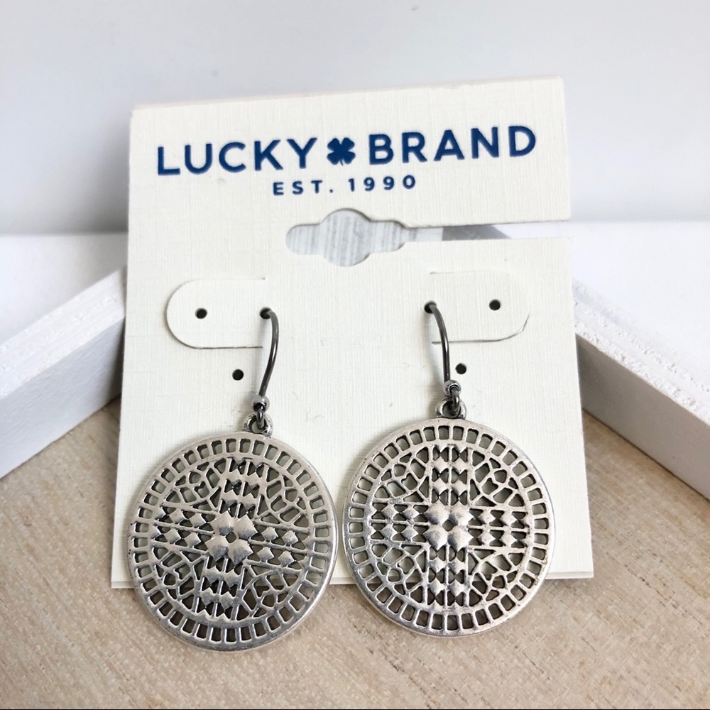 Lucky Brand silver openwork drop earrings - new